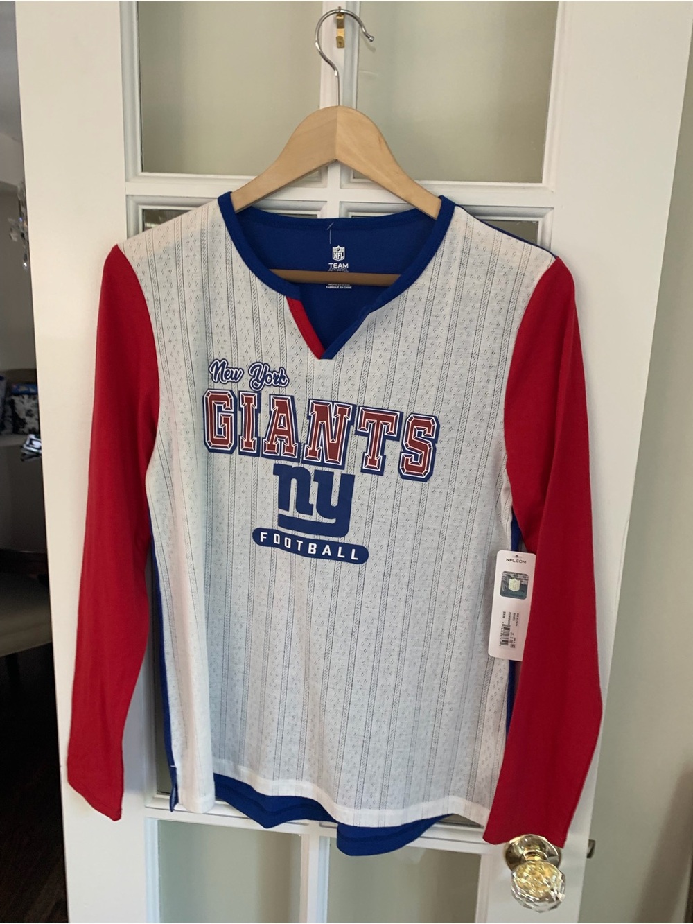 New York Giants Long Sleeve Football Tee - Red, White & Blue